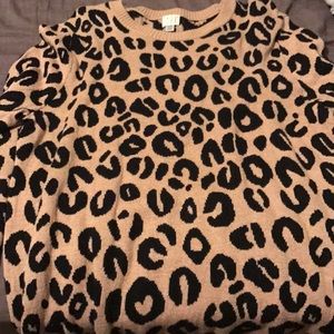 Leopard print long sleeve crew neck sweater